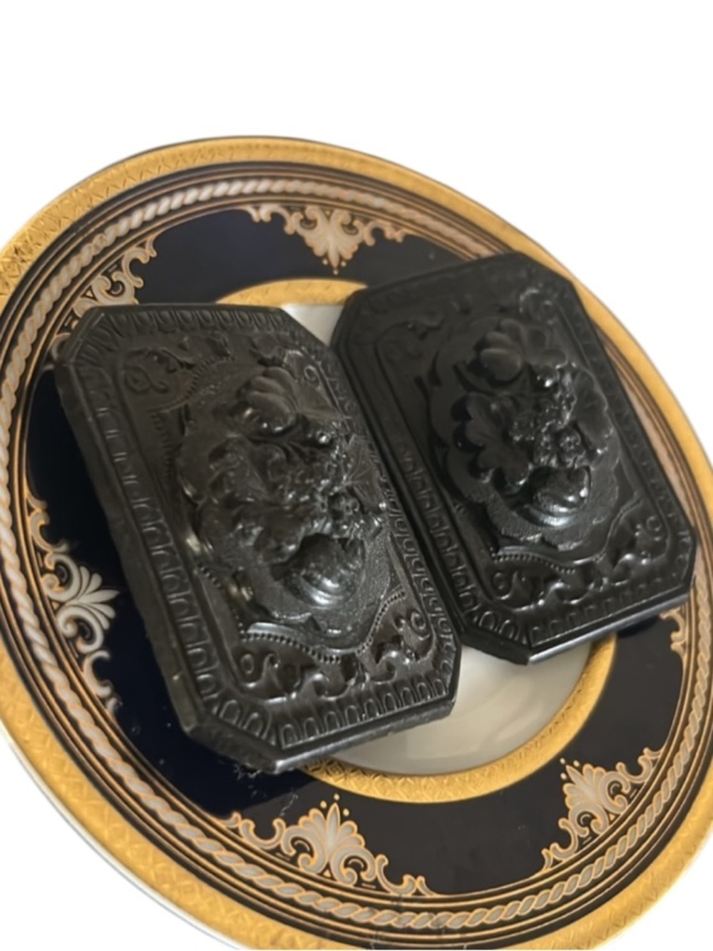 Antique Gutta Percha Black Victorian Flowers Belt Buckle
